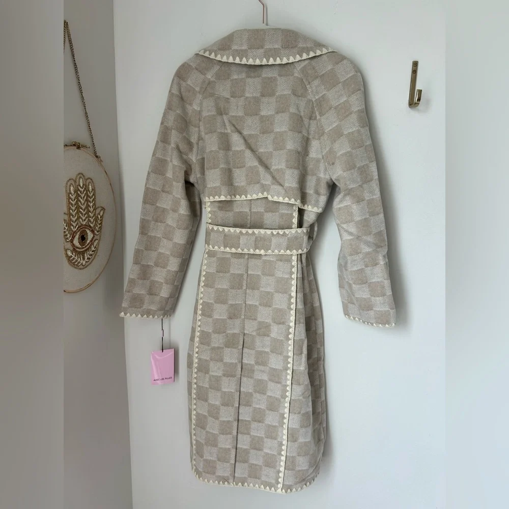 Avec les Filles Wool Blend Beige Checkered Coat - Picture 6 of 6